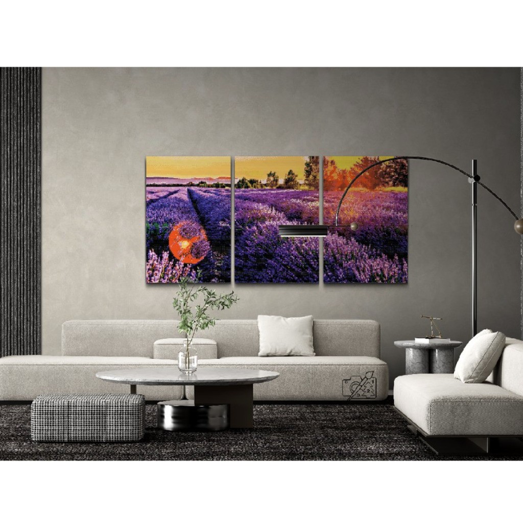 Lavendel blomstereng i 3 dele - Premium - Runde sten - 3 x 30x40 cm - med-saml-selv-ramme