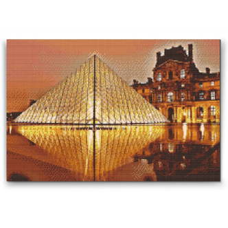 Louvre Museum - Premium - Runde sten - 80 x 60 cm - Lærred, sten, pen, bakke, gele, poser til stenene - Uden ramme