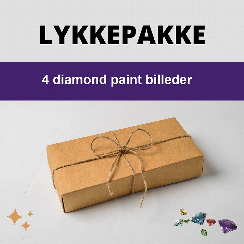 LYKKEPAKKE - med 4 diamond paint billeder - Firkantede sten - 4 stk. i 40x50 cm