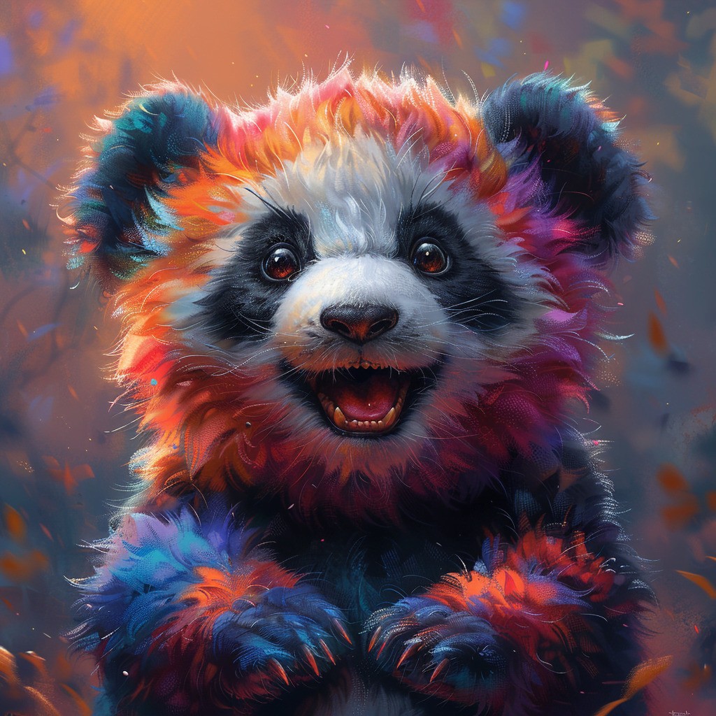 Farverig panda - Premium - Firkantede sten - 50 x 50 cm - Med saml-selv-ramme - Lærred, sten, pen, bakke, gele, poser til stenene