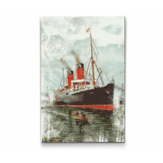 Skib på havet - Premium - Firkantede sten - 80 x 120 cm - Lærred, sten, pen, bakke, gele, poser til stenene - Uden ramme