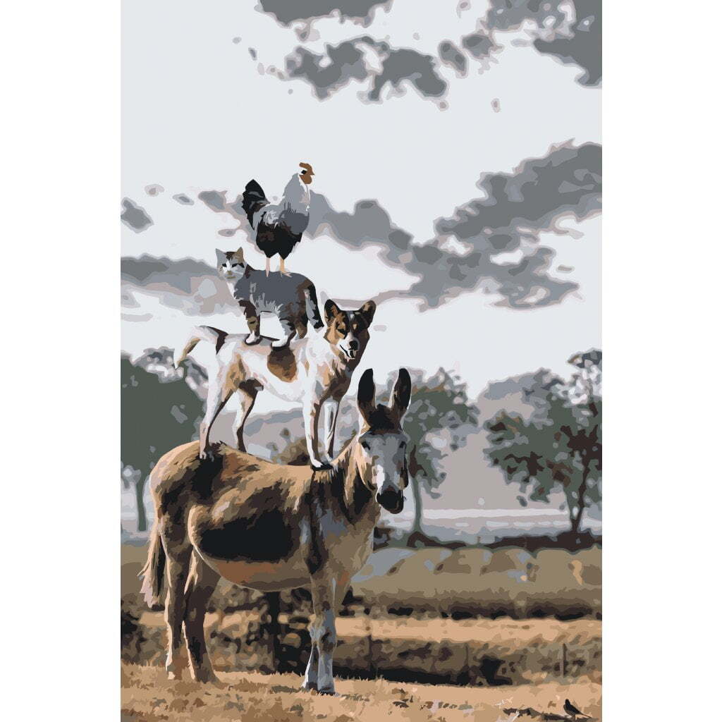 Dyrepyramide - Paint by Numbers Premium - 40 x 60 cm - Med saml-selv-ramme