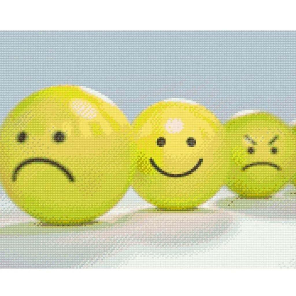Emojis - Premium - Firkantede sten - 40 x 30 cm - Lærred, sten, pen, bakke, gele, poser til stenene - Med saml-selv-ramme