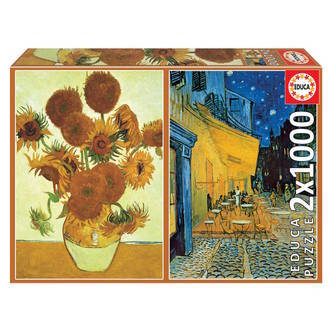 Van Gogh: Solsikker og Caféterrasse om aftenen - 2 x 1000 brikker