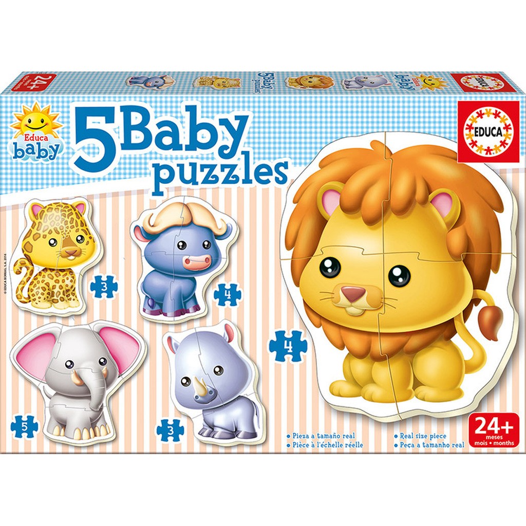 Baby Puzzles - Wild Animals - 3-5 brikker