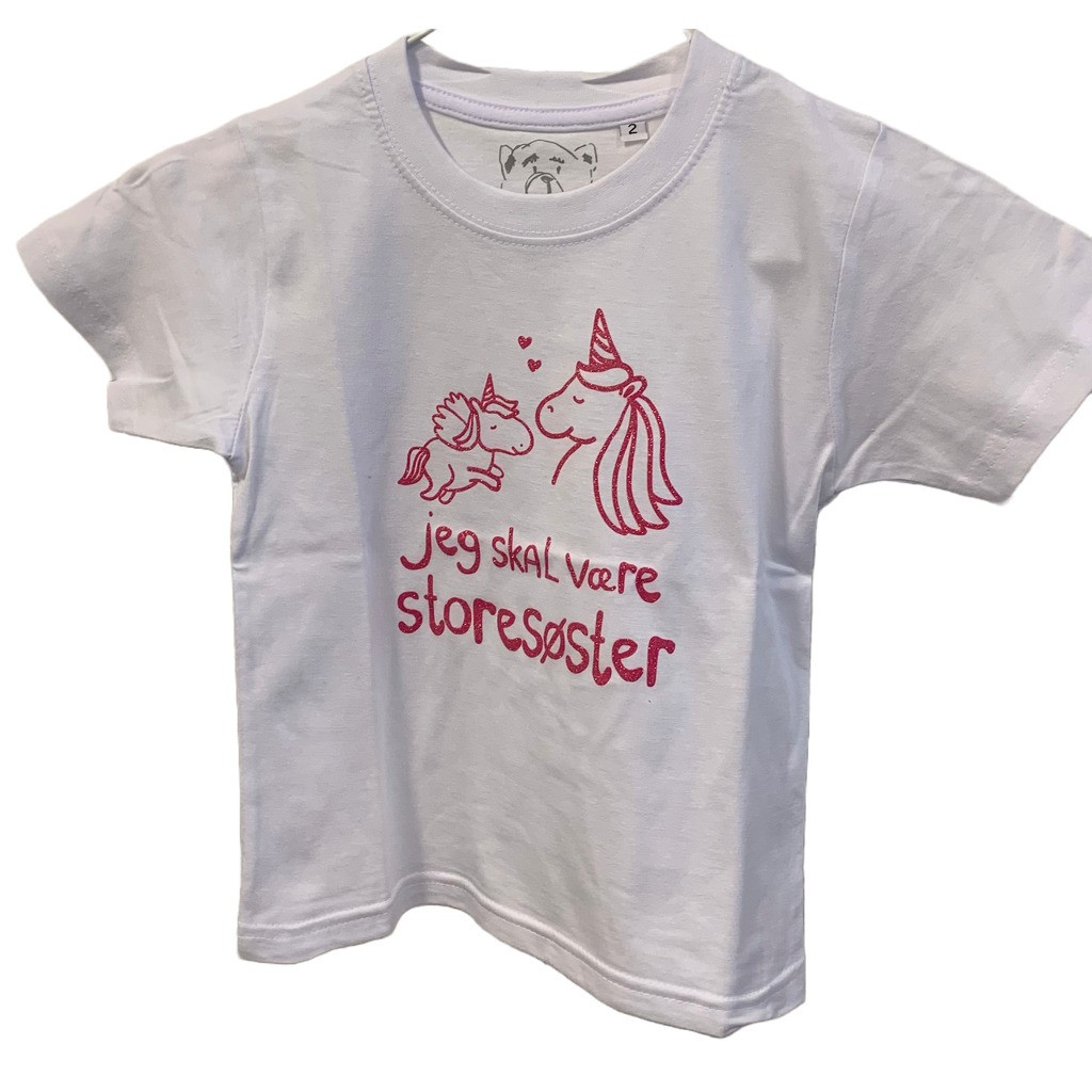 Jeg Skal Være Storesøster T-shirt S/S Enhjørning Hvid - Jeg skal være storesøster T-Shirt - Legekammeraten.dk