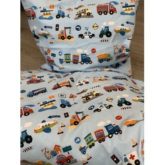 Junior Sengetøj, Blå Med Trafik - Junior Sengesæt - Legekammeraten.dk