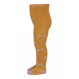 Melton Petite Blomstret Bomulds Strømpebukser, Honey MustardÂ  - Legekammeraten.dk