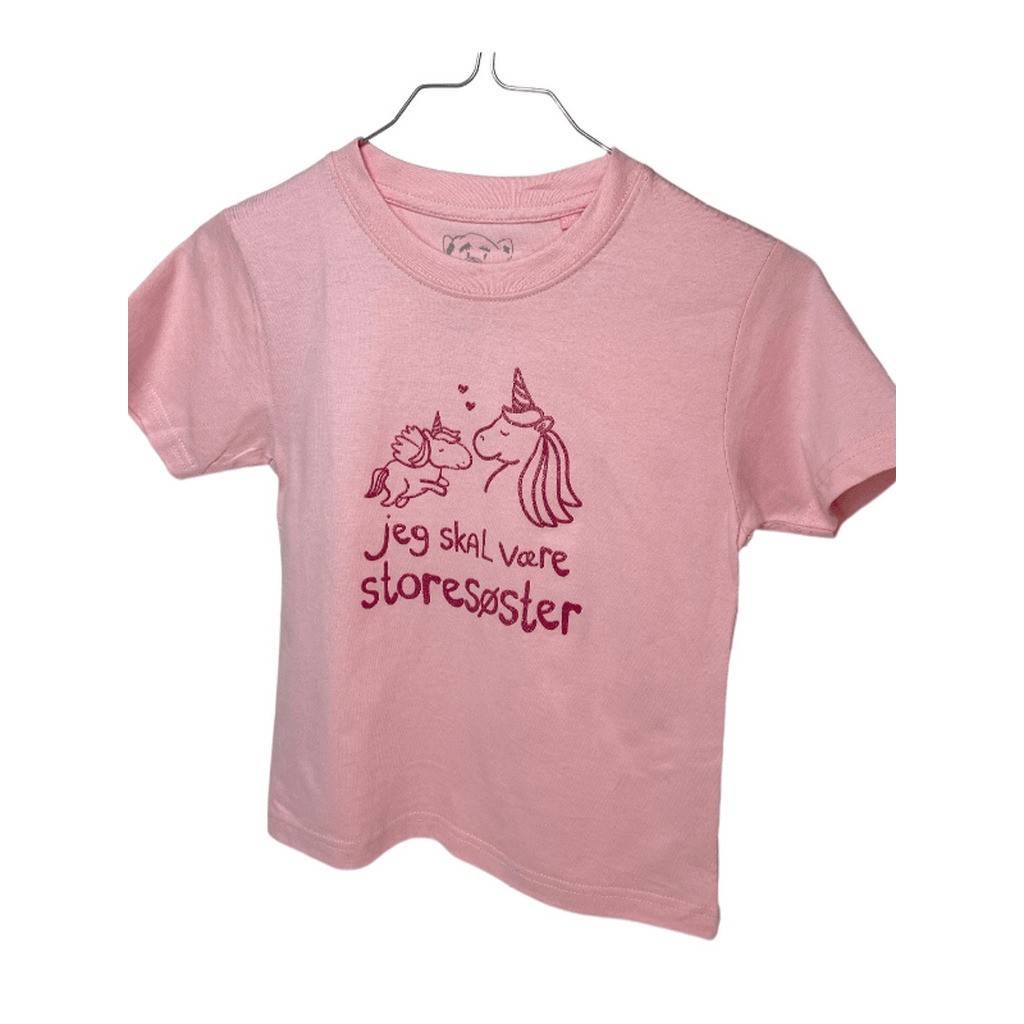 Jeg Skal Være Storesøster T-shirt S/S Enhjørning Rose - Legekammeraten.dk