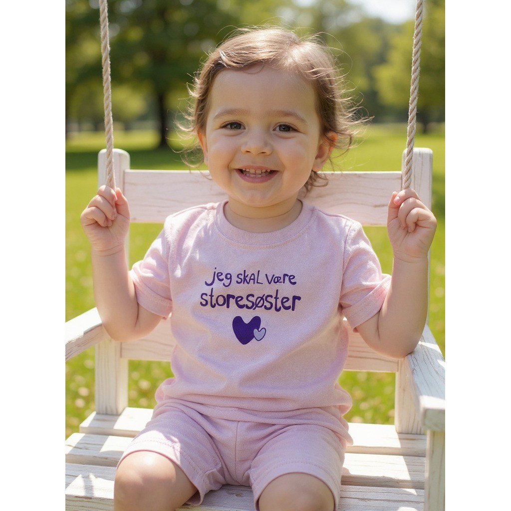 Jeg Skal Være Storesøster T-Shirt L/S, Lyserød Med Lilla Hjerte print - Jeg skal være storesøster T-Shirt - Legekammeraten.dk