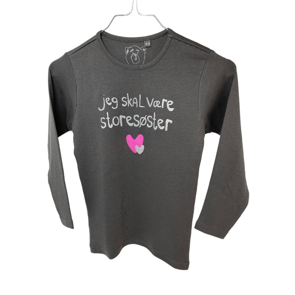 Jeg Skal Være Storesøster T-Shirt L/S, Steel Grey - Legekammeraten.dk