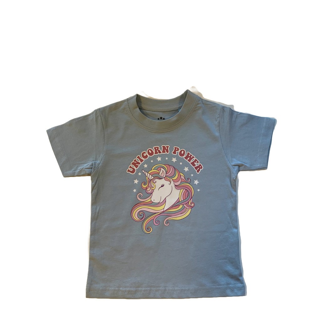 T-Shirt Med Sød Enhjørning  S/S, Sky Blue - T-Shirt - Legekammeraten.dk