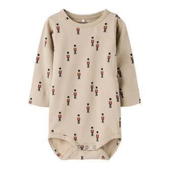 Name It Langærmet Body Med Mange Små Figur Print, Str. 56-92 - Beige - 86
