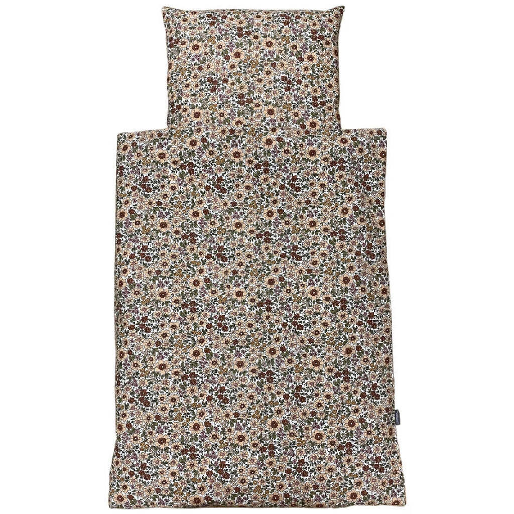 Baby Sengelinned - Dess. 1236 Hvid m/ Store Røde og Beige Blomster