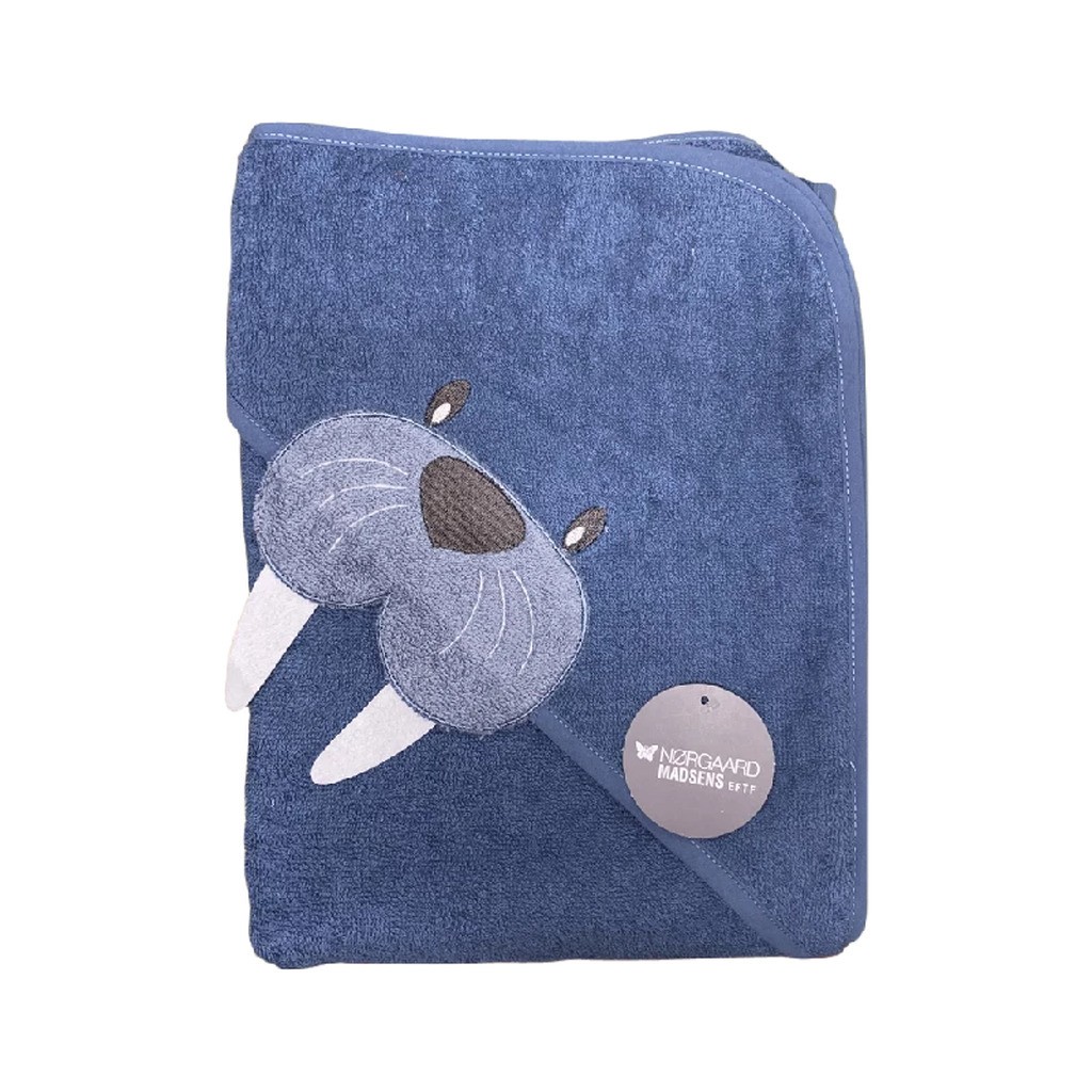 NM Badeslag Midd Blue m/ Hvalros Str. 100x100 cm.