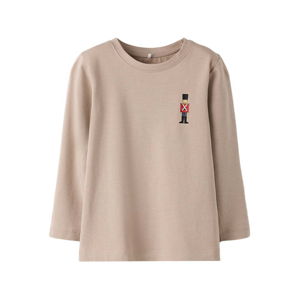 Name It Langærmet Top Med Små Figur Tegning, Str. 92-116 - Beige - 104