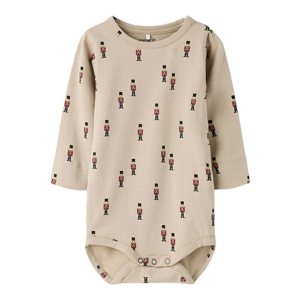 Name It Langærmet Body Med Mange Små Figur Print, Str. 56-92 - Beige - 80