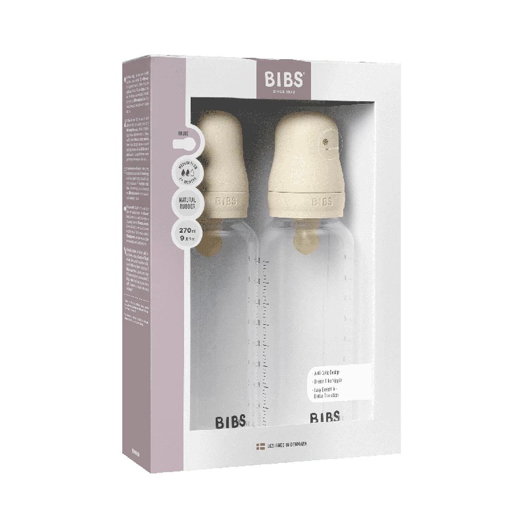 Bibs Baby Flaske Rund Latex 2 Pack 270 ml Medium Flow Ivory