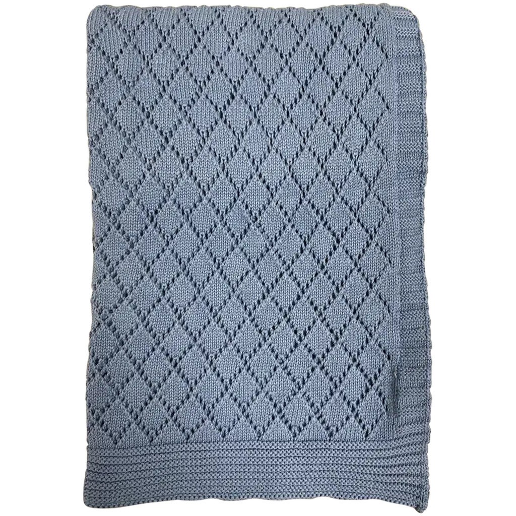 NM Strikket Bomuldsplaid, Denim blå Imp. 227 str. 75x100 cm.