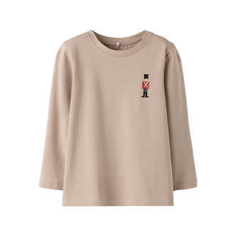 Name It Langærmet Top Med Små Figur Tegning, Str. 92-116 - Beige