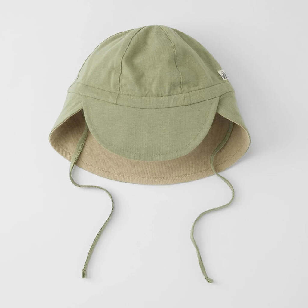 Sun Hat (Reversible) - Olive Green/sandy Beach (6-12m)