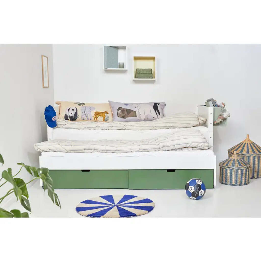 Enkeltseng Luna Med Skuffer i Dark Green og Udtræksseng