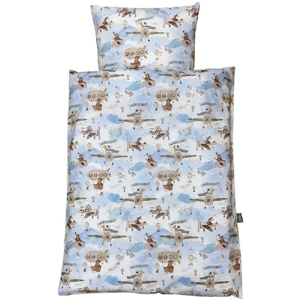 NM Junior Sengelinned - Lyseblå m/ Beige og Brune Helikoptere