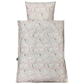 NM Junior Sengelinned - Rosa Enhjørninger m/ Farvet Hår