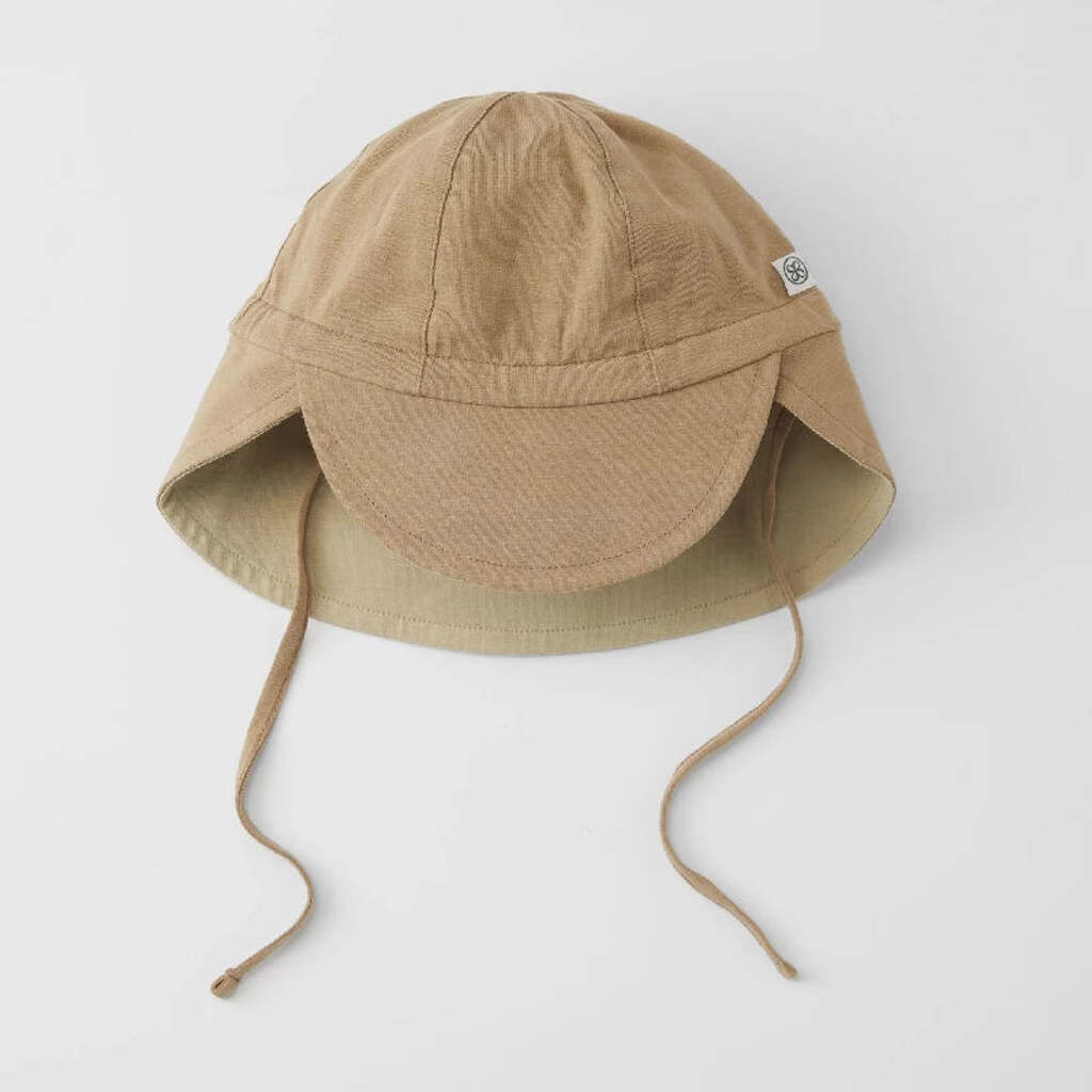 Sun Hat (Reversible) - Peanut Brown/sandy Beach (0-6m)