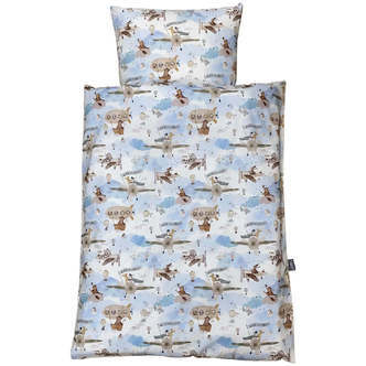 NM Baby Sengelinned - Lyseblå m/ Beige og Brune Helikoptere