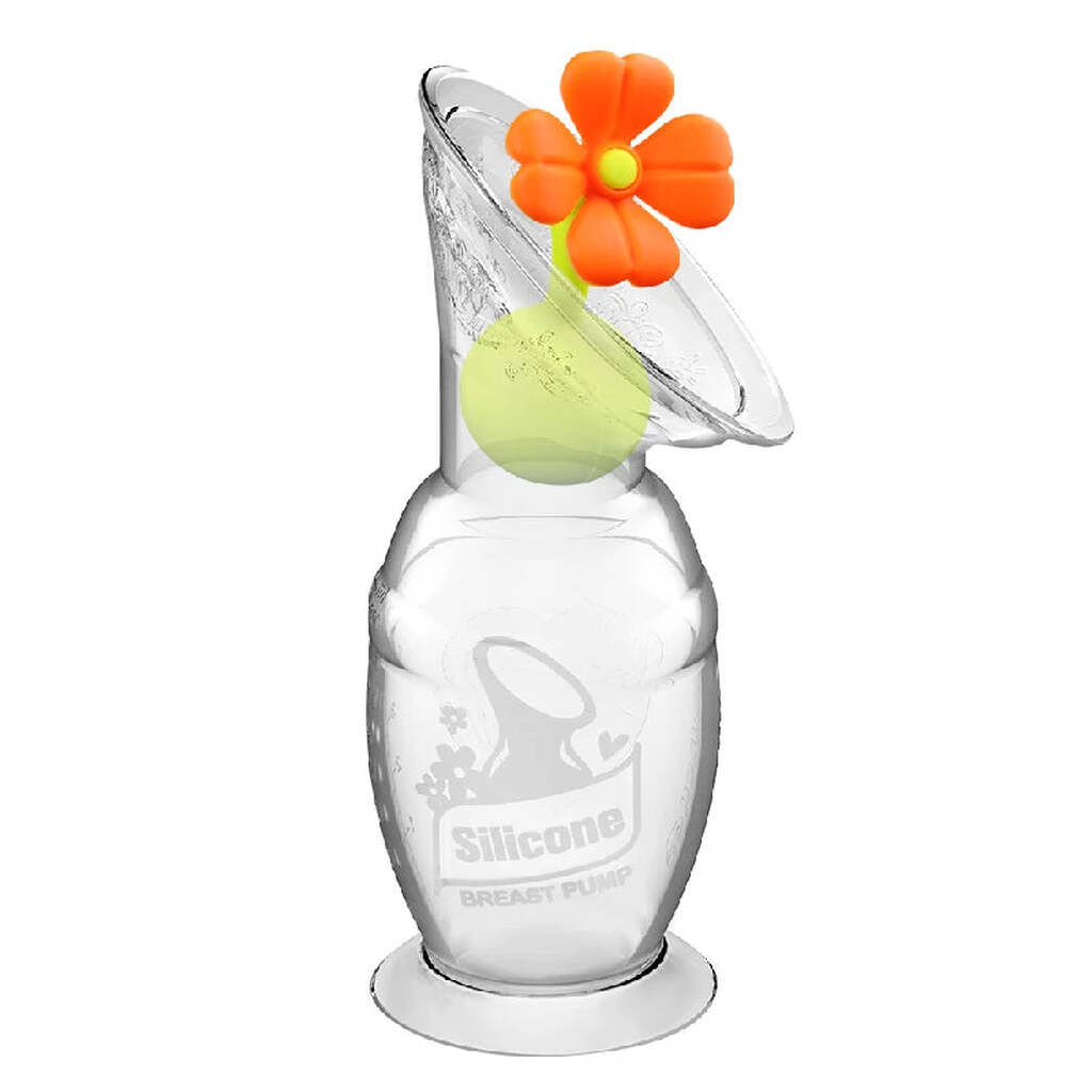Haakaa Brystpumpe 100ml Med Blomsterstopper (Orange)