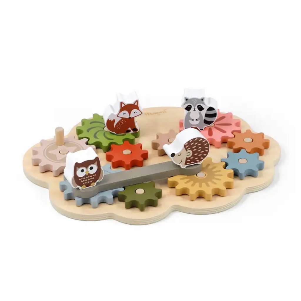 Magni Aktivitetsbræt Med Tandhjul og Dyr 100% Fsc Træ