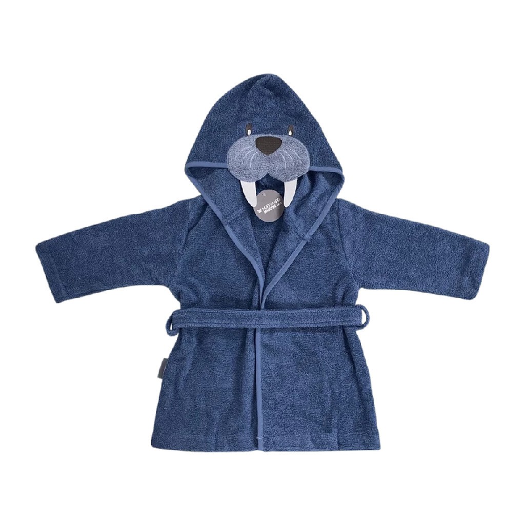 NM Badekåbe Mellem Blå m/ Hvalros på Hætten Str. 2 år