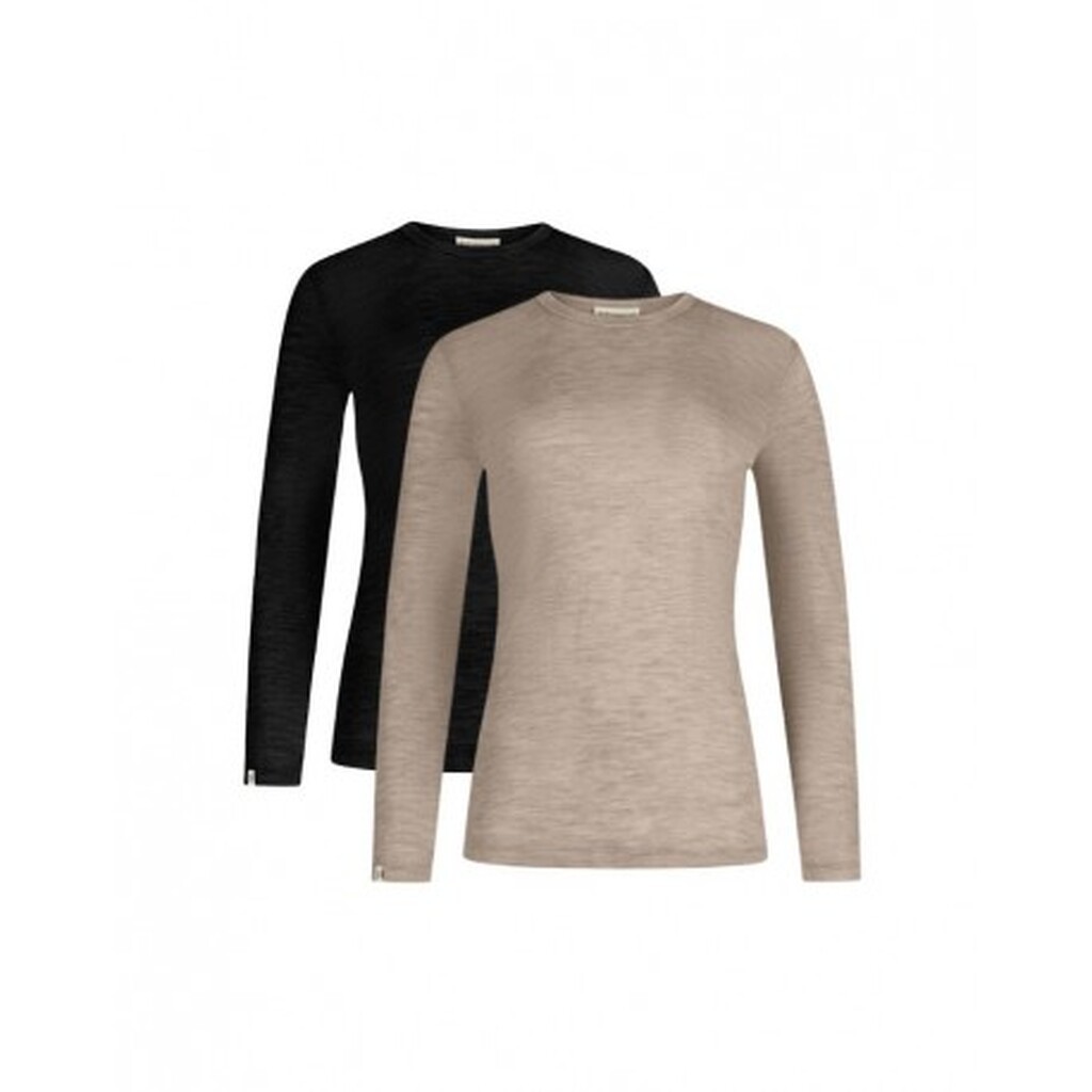 Langærmet T-shirt Til Dame I 100% Merino Uld, 1x1 Rib, 2-pak