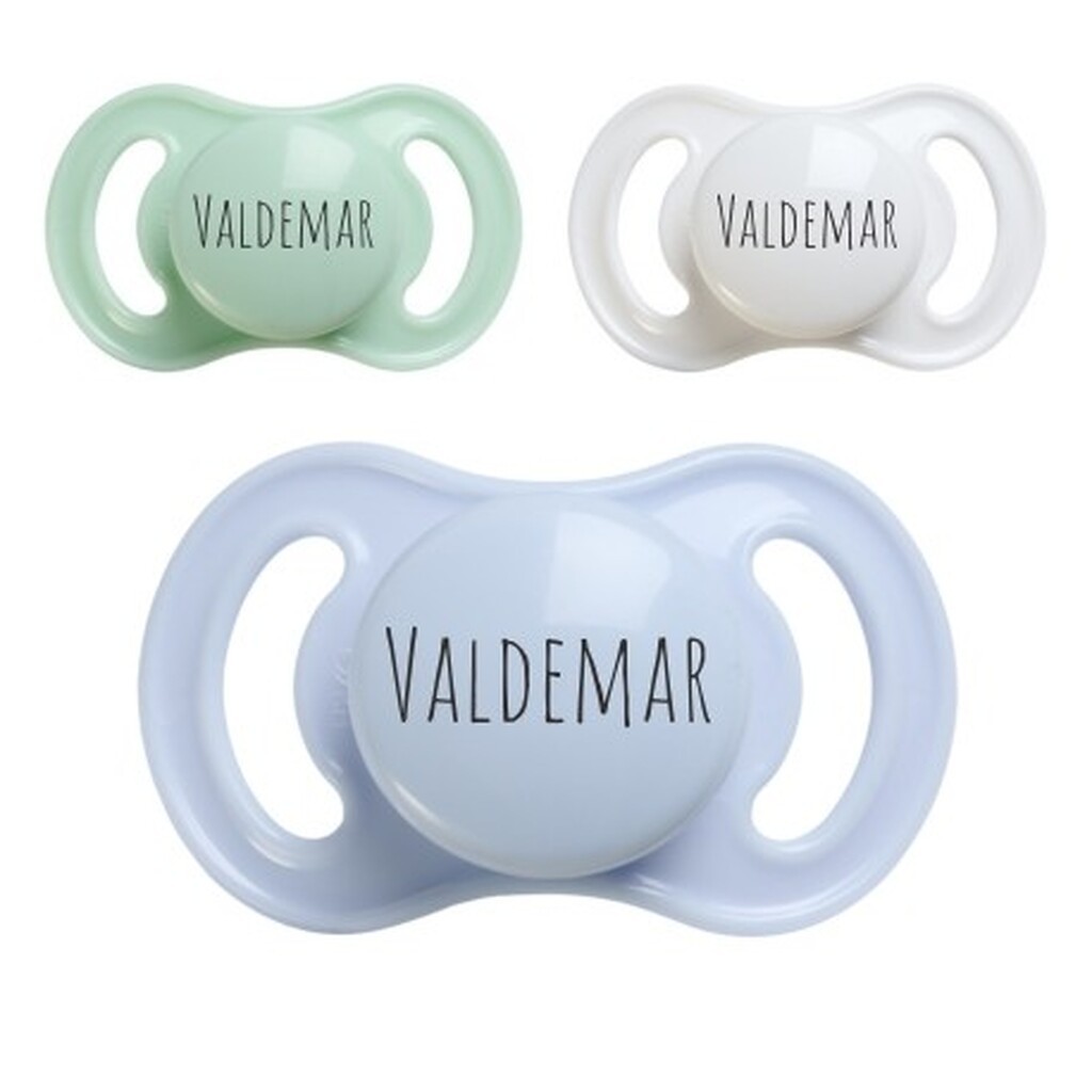 Esska Happy Mini,  Str. 1 (0-6 Mdr.), Symmetrisk - Silikone, Sutter Med Navn