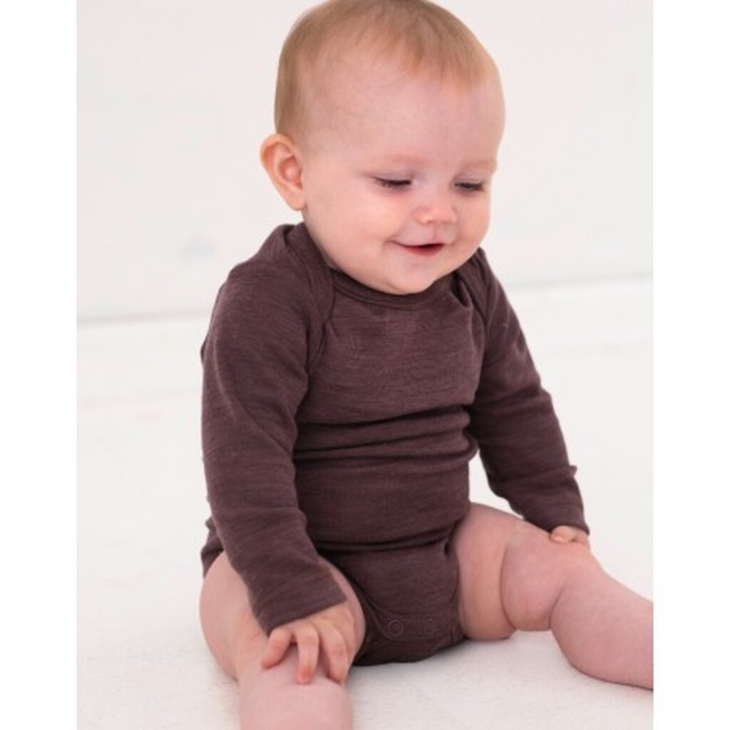 Body Med Lang Ærme Og  Amerikansk Lukning Til Baby I 100% Økologisk Merino Uld