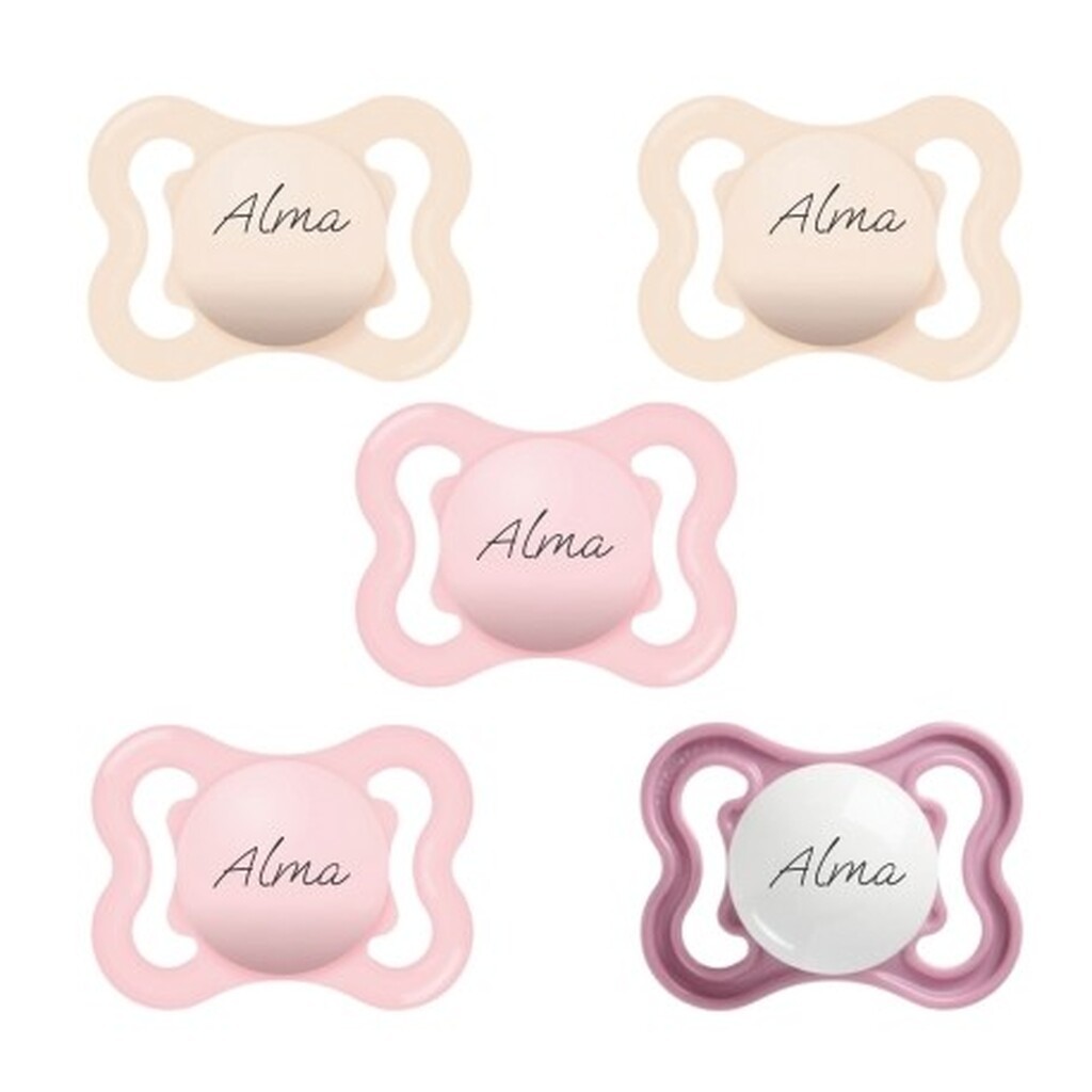 Mam Supreme,  Str. 1 (0-6 Mdr.), Symmetrisk - Silikone, Sutter Med Navn, 5-pak