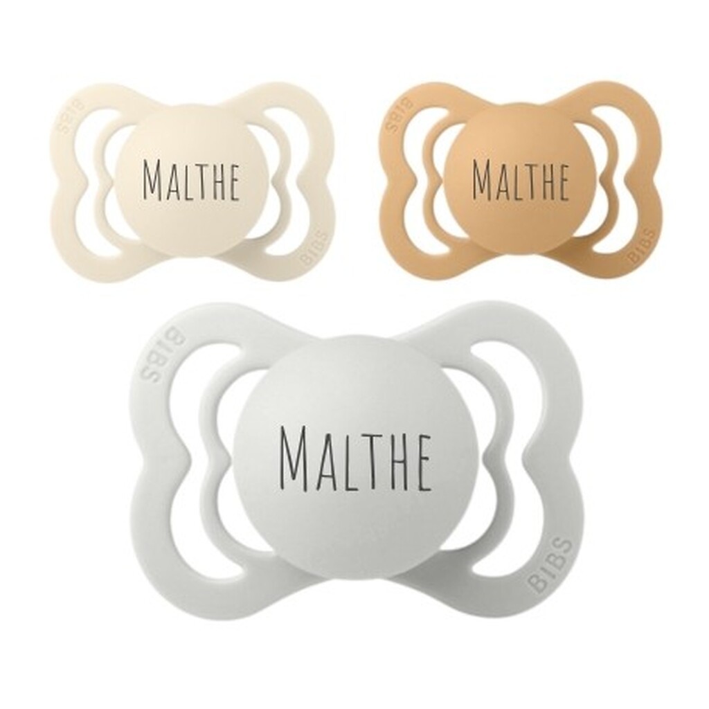 Bibs Supreme, Str. 1 (0-6 Mdr.) ,  Symmetrisk - Latex, Sutter Med Navn