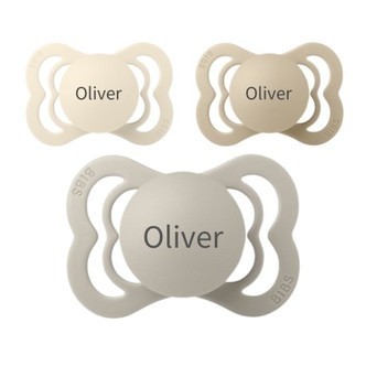 Bibs Supreme, Str. 1 (0-6 Mdr.) , Symmetrisk - Silikone, Sutter Med Navn
