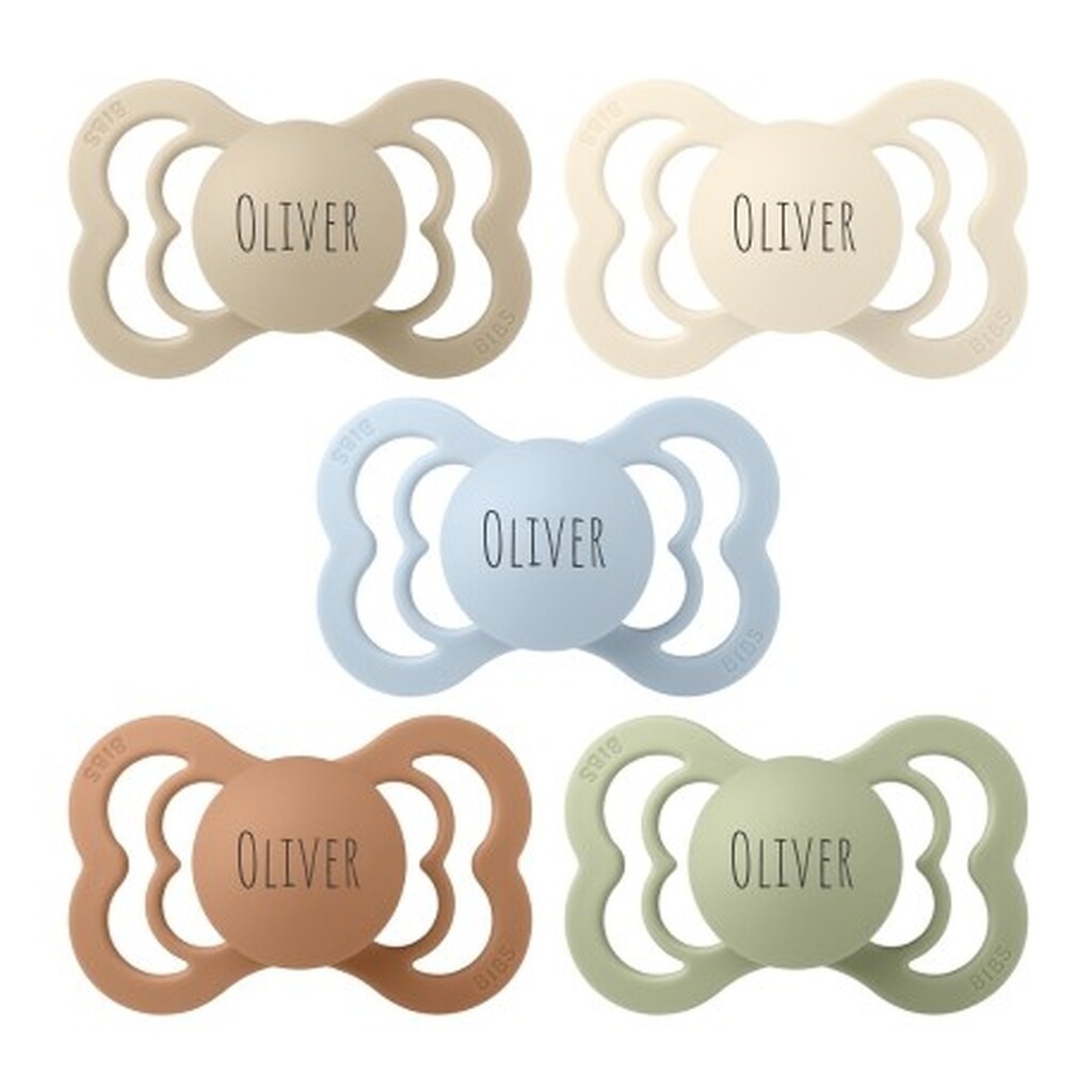 Bibs Supreme, Str. 2 (6+ Mdr.), Symmetrisk - Silikone, Sutter Med Navn