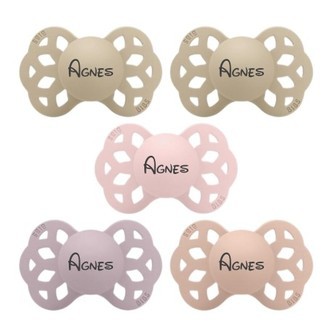 Bibs Infinity,  Str. 2 (6+ Mdr.), Symmetrisk - Silikone, Sut Med Navn , 5-pak