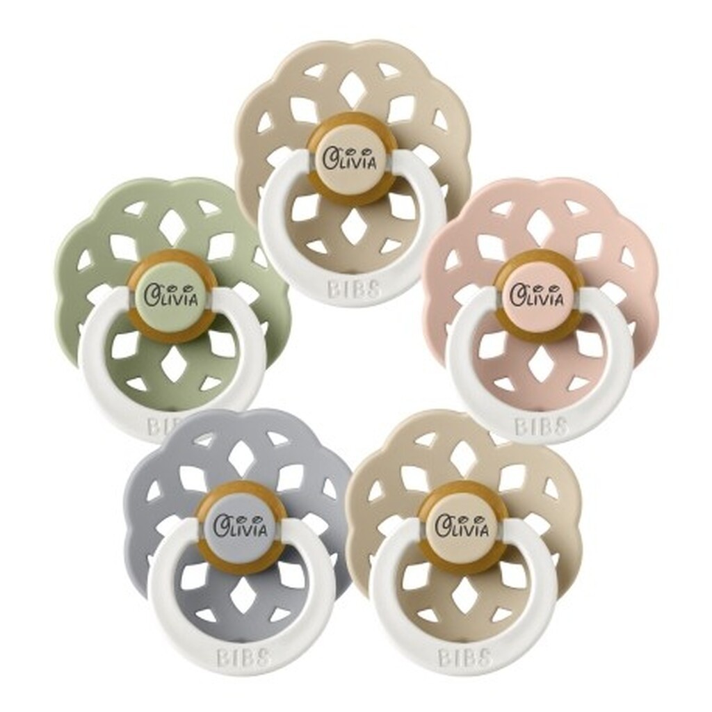 Bibs Boheme Night, Str. 1 (0-6 Mdr.) , Rund - Latex, Sutter Med Navn , 5-pak