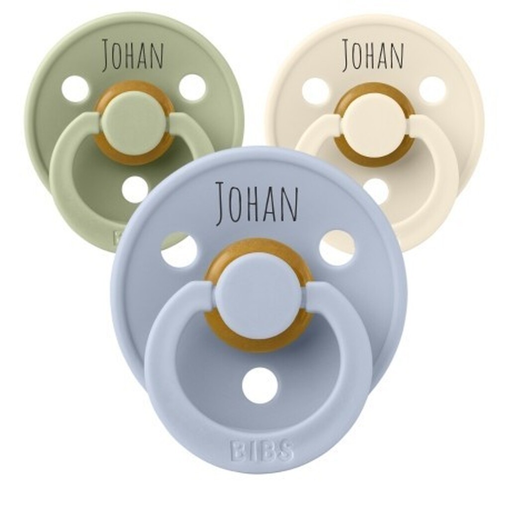 Bibs Colour, Str. 2 (6+ Mdr.), Rund - Latex, Sutter Med Navn
