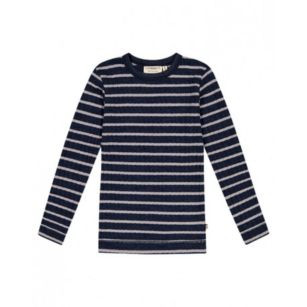 Langærmet T-shirt I Stribet Dropneedle Merino Uld, Oeko-texÂ®