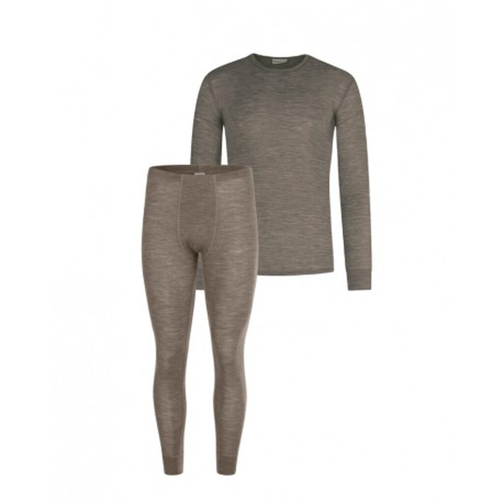 Herresæt I 100% Merino Uld  -  Langærmet T-shirt Og Longjohns 1x1 Rib