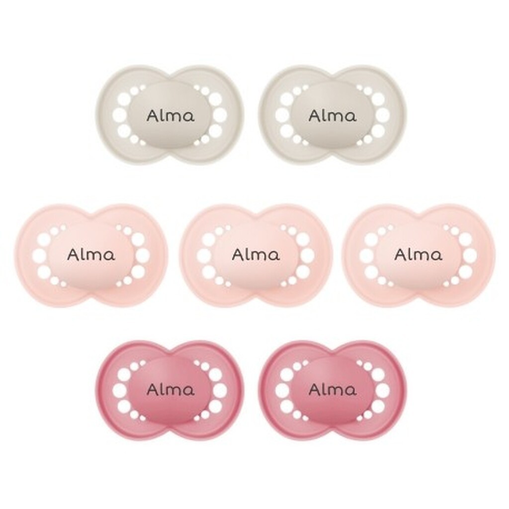 Mam Original,  Str. 2 (6-16 Mdr.), Symmetrisk - Silikone, Sutter Med Navn , 7-pak