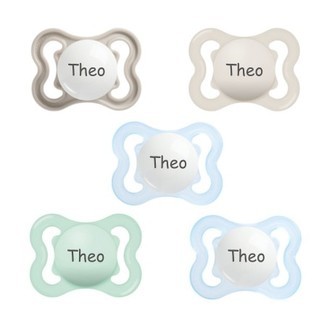 Mam Air,  Str. 1 (0-6 Mdr.), Symmetrisk - Silikone, Sutter Med Navn , 5-pak