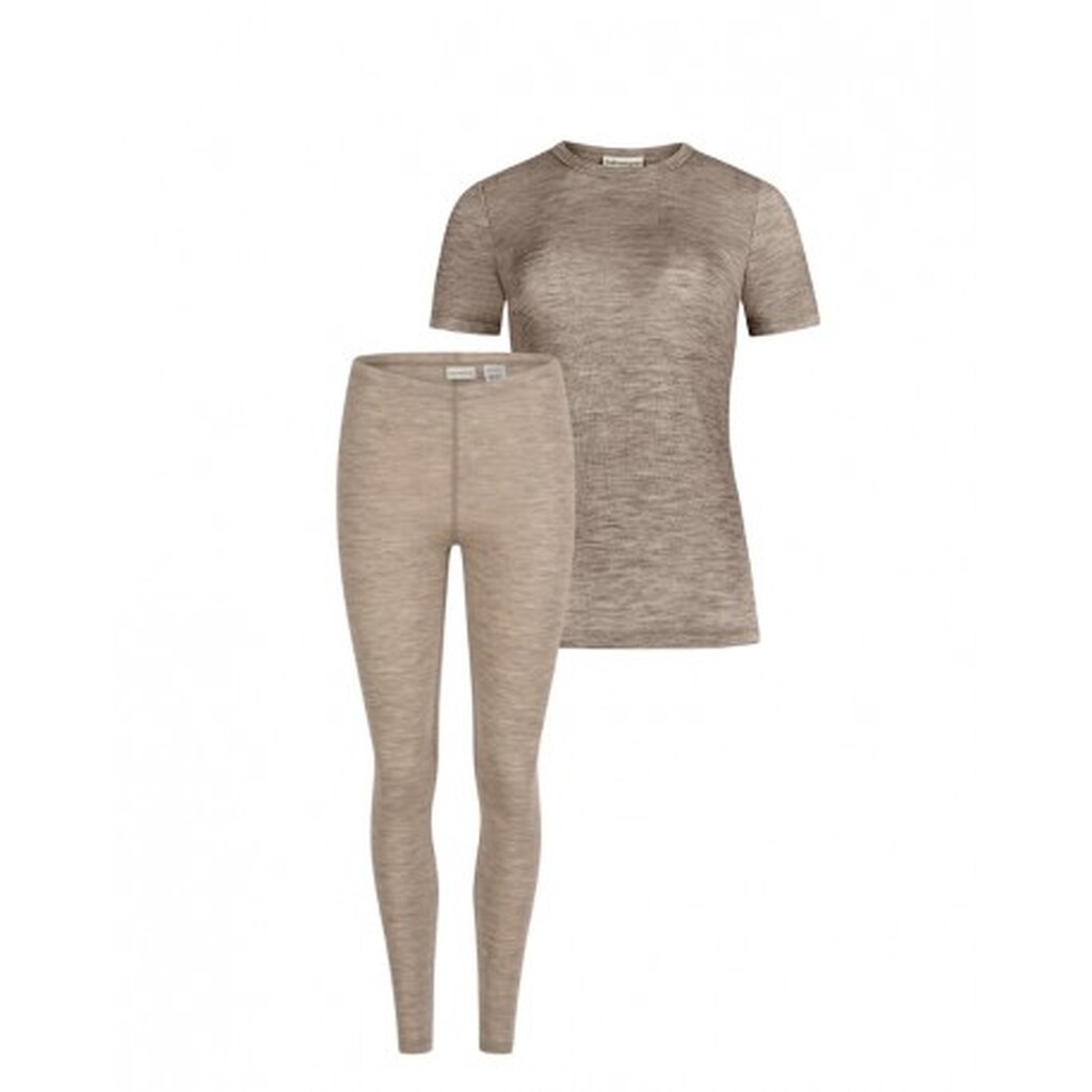 Damesæt I 100% Merino Uld, Kort Ærme Og Leggings, 1x1 Rib