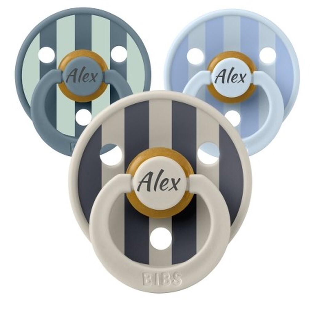 Bibs X Moomin Colour, Str. 1 (0-6 Mdr.), Rund - Latex, Sutter Med Navn, 5-pak