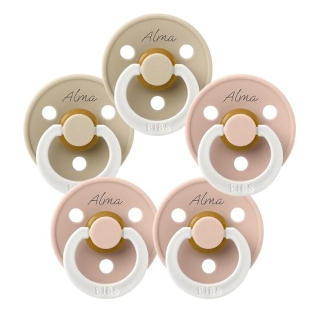 Bibs Colour Night, Str. 1 (0-6 Mdr.) , Anatomisk - Latex, Sutter Med Navn , 5-pak